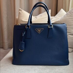 PRADA authentic Navy Saffiano Leather Satchel with Gold Hardware